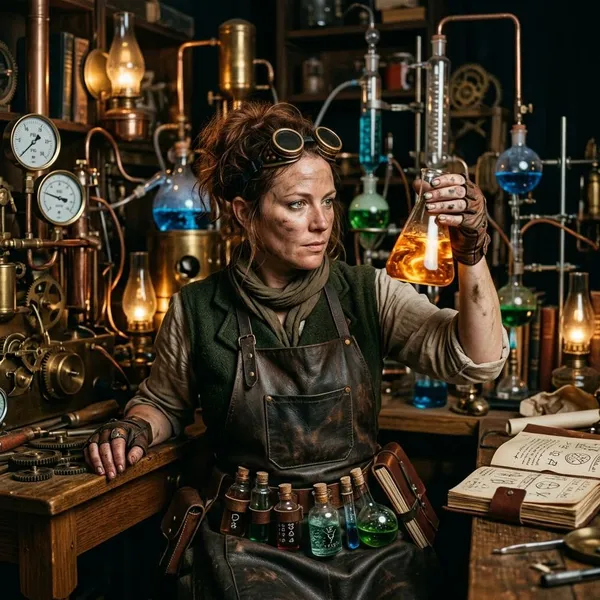 What does a steampunk alchemist wear?