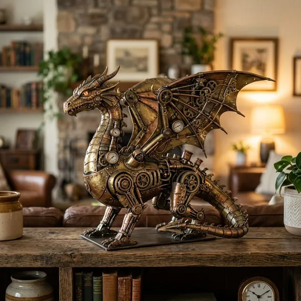 steampunk dragon statue