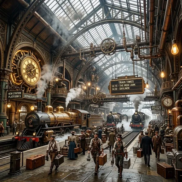 steampunk train station
