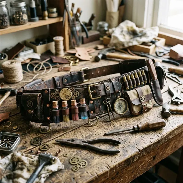 Materials and tools for a steampunk utility belt